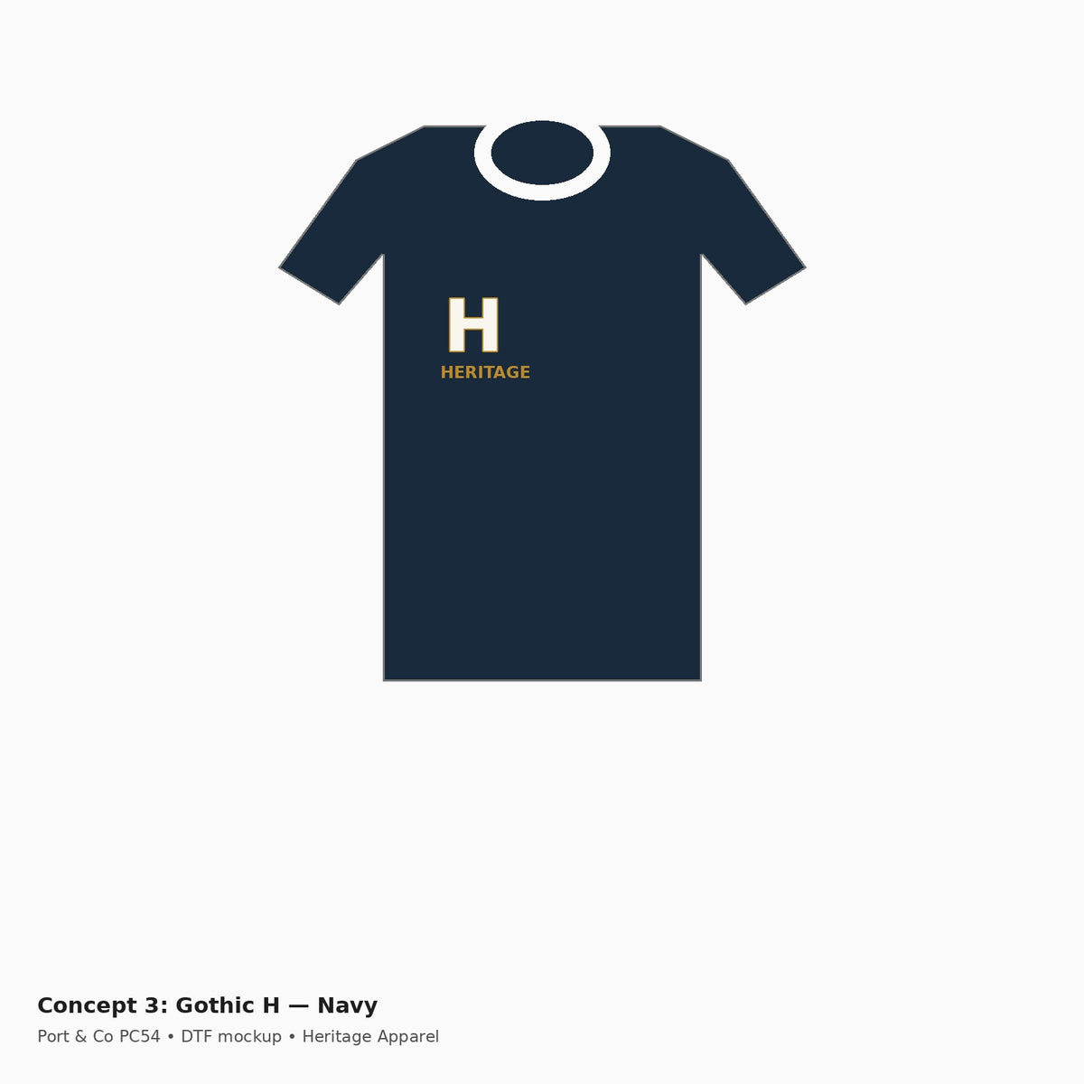 Heritage Gothic H PC54 Tee — Navy