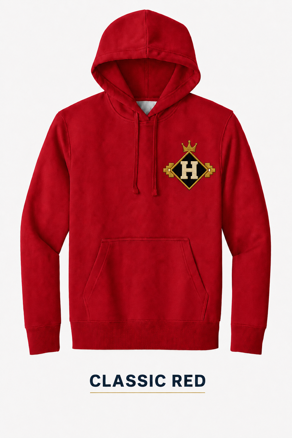 Heritage Geometric Diamond Crest Heavyweight Hoodie — Classic Red