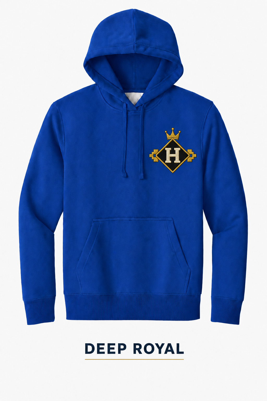 Heritage Geometric Diamond Crest Heavyweight Hoodie — Deep Royal