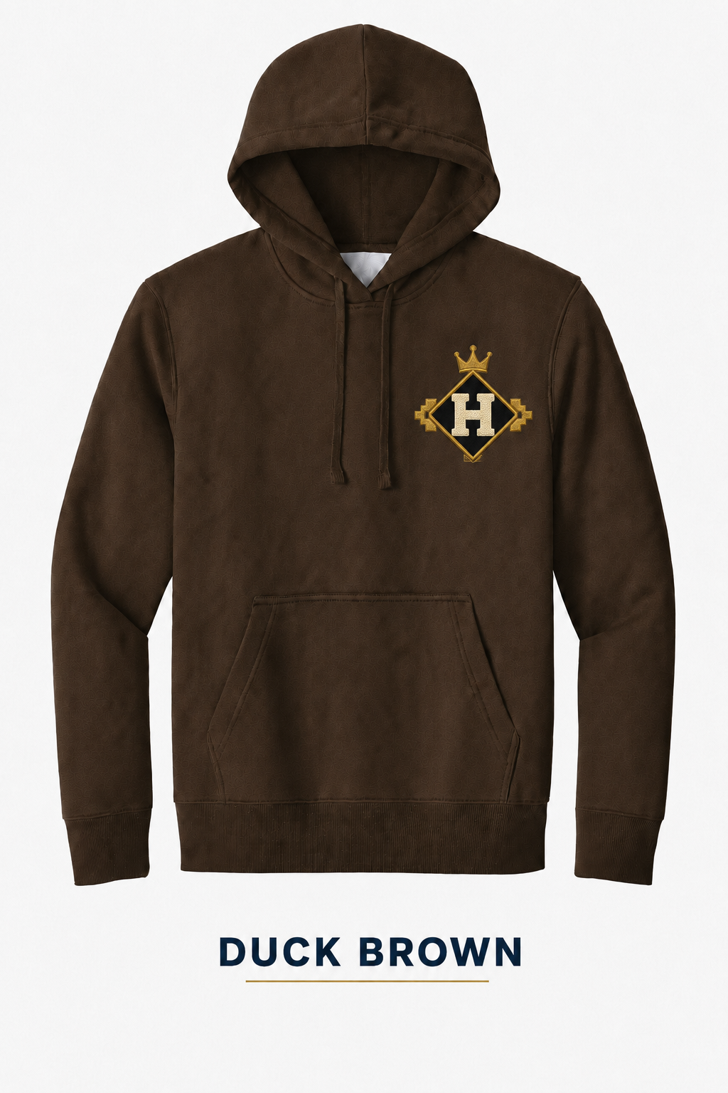 Heritage Geometric Diamond Crest Heavyweight Hoodie — Duck Brown