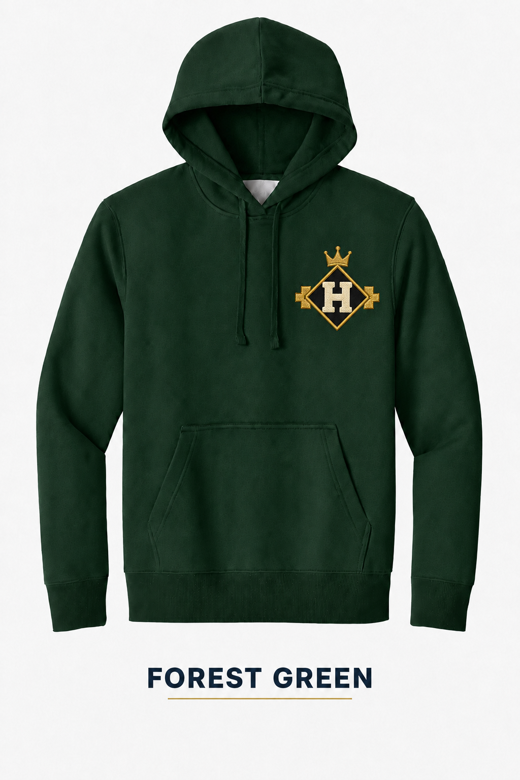 Heritage Geometric Diamond Crest Heavyweight Hoodie — Forest Green