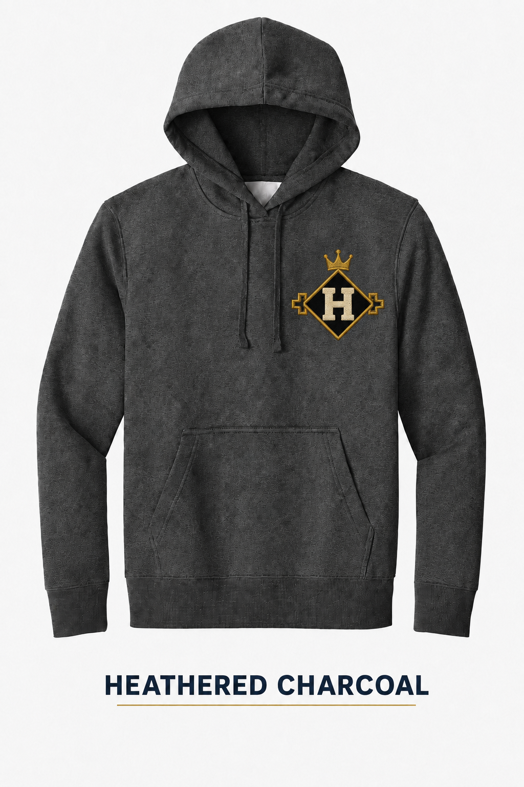 Heritage Geometric Diamond Crest Heavyweight Hoodie — Heathered Charcoal