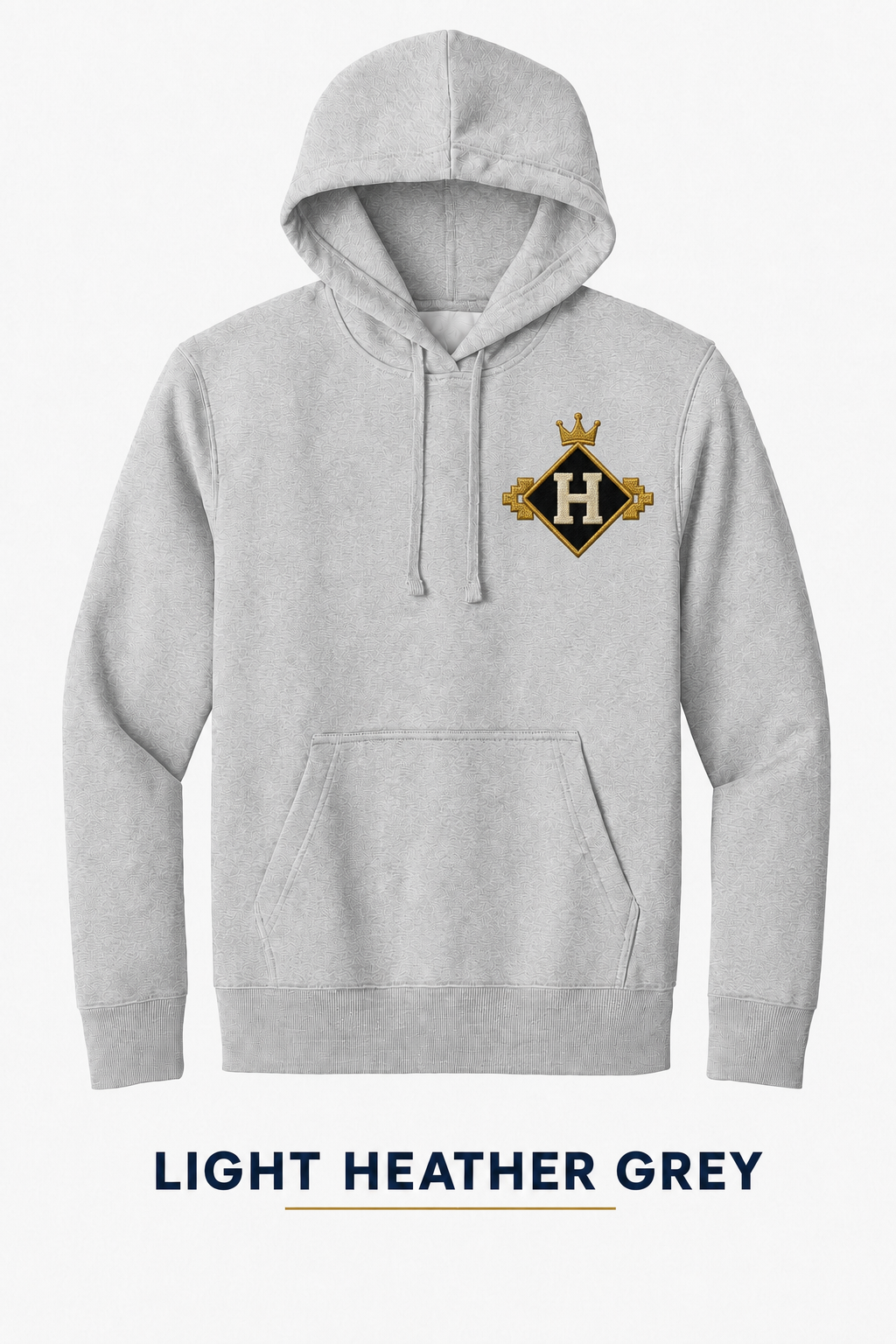 Heritage Geometric Diamond Crest Heavyweight Hoodie — Light Heather Grey