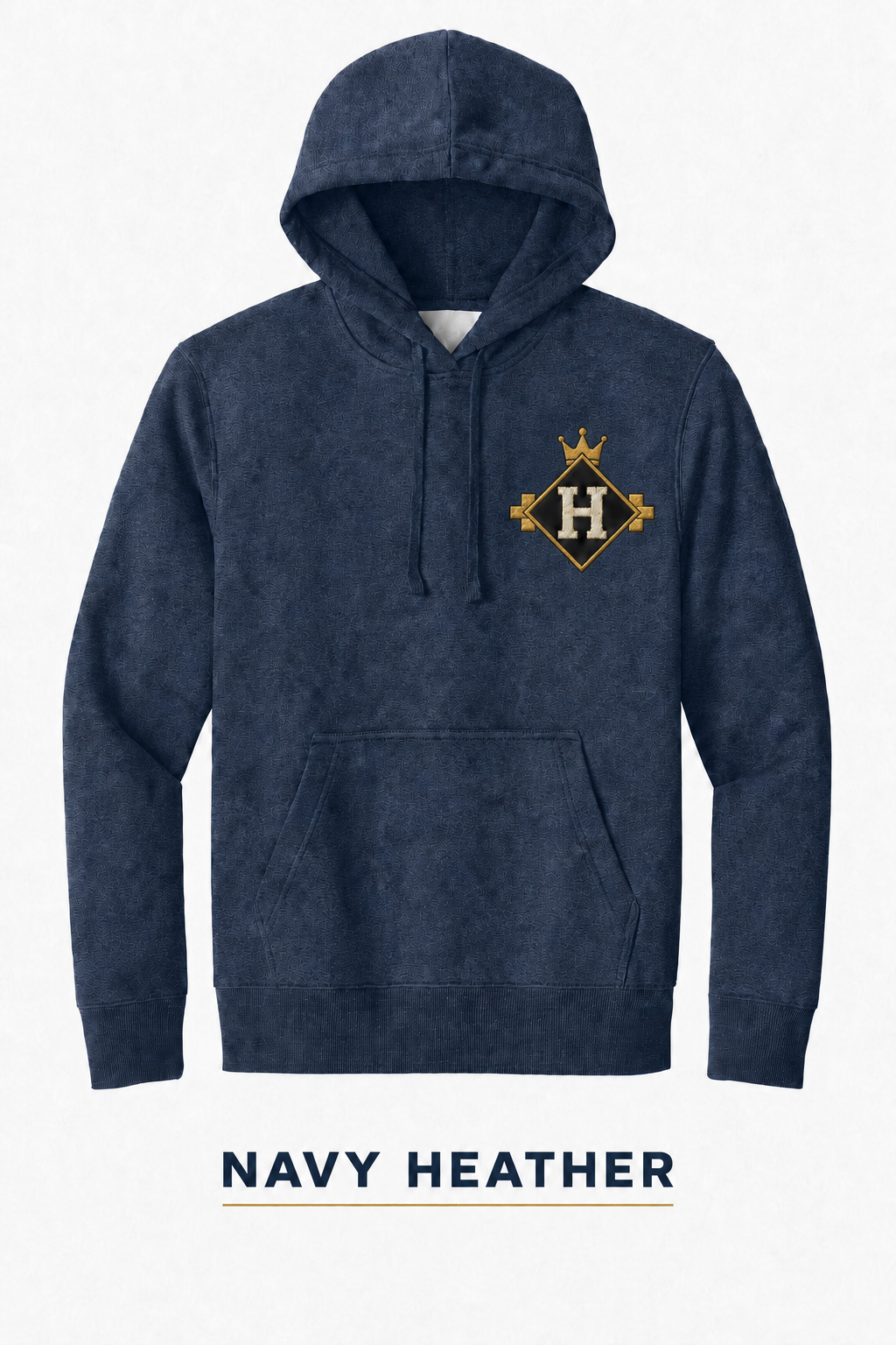 Heritage Geometric Diamond Crest Heavyweight Hoodie — Navy Heather