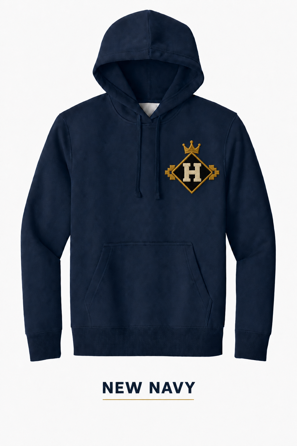 Heritage Geometric Diamond Crest Heavyweight Hoodie — New Navy