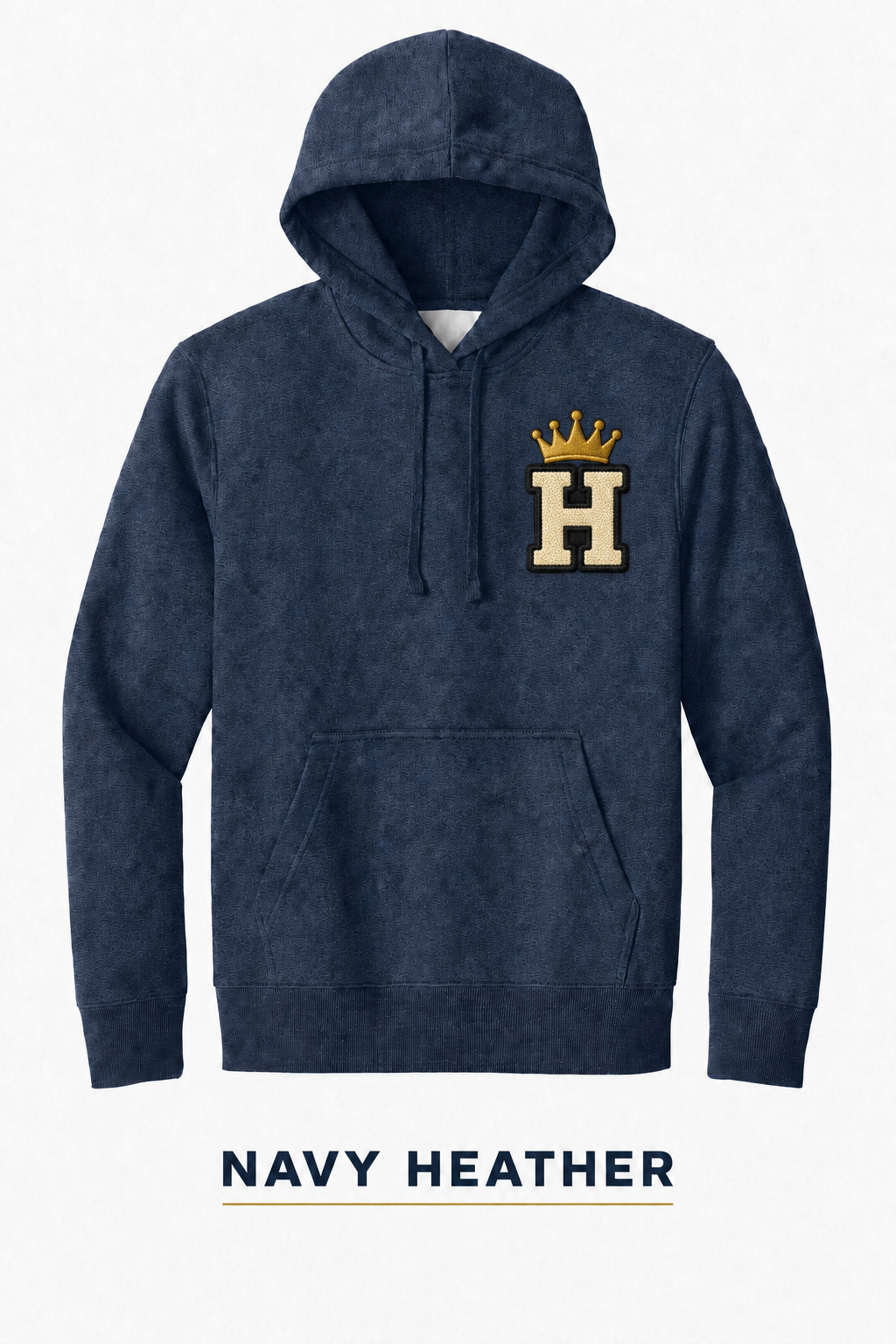Heritage Minimal Crown H Heavyweight Hoodie — Navy Heather