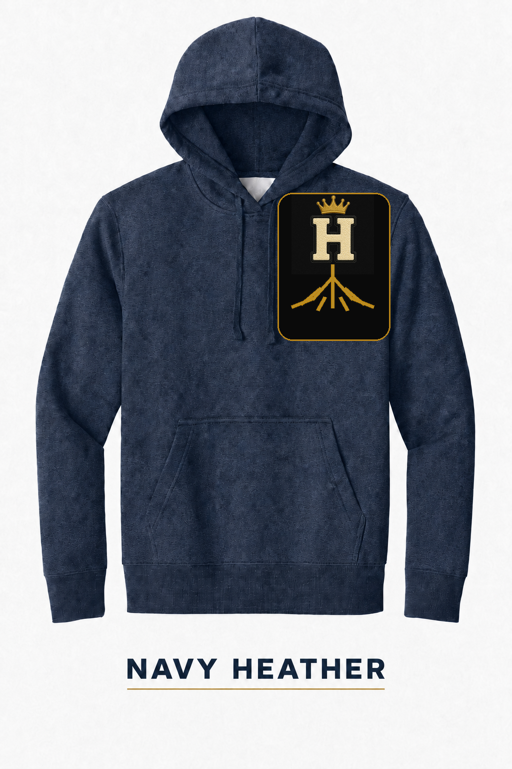 Heritage Rooted Crest Heavyweight Hoodie — Navy Heather